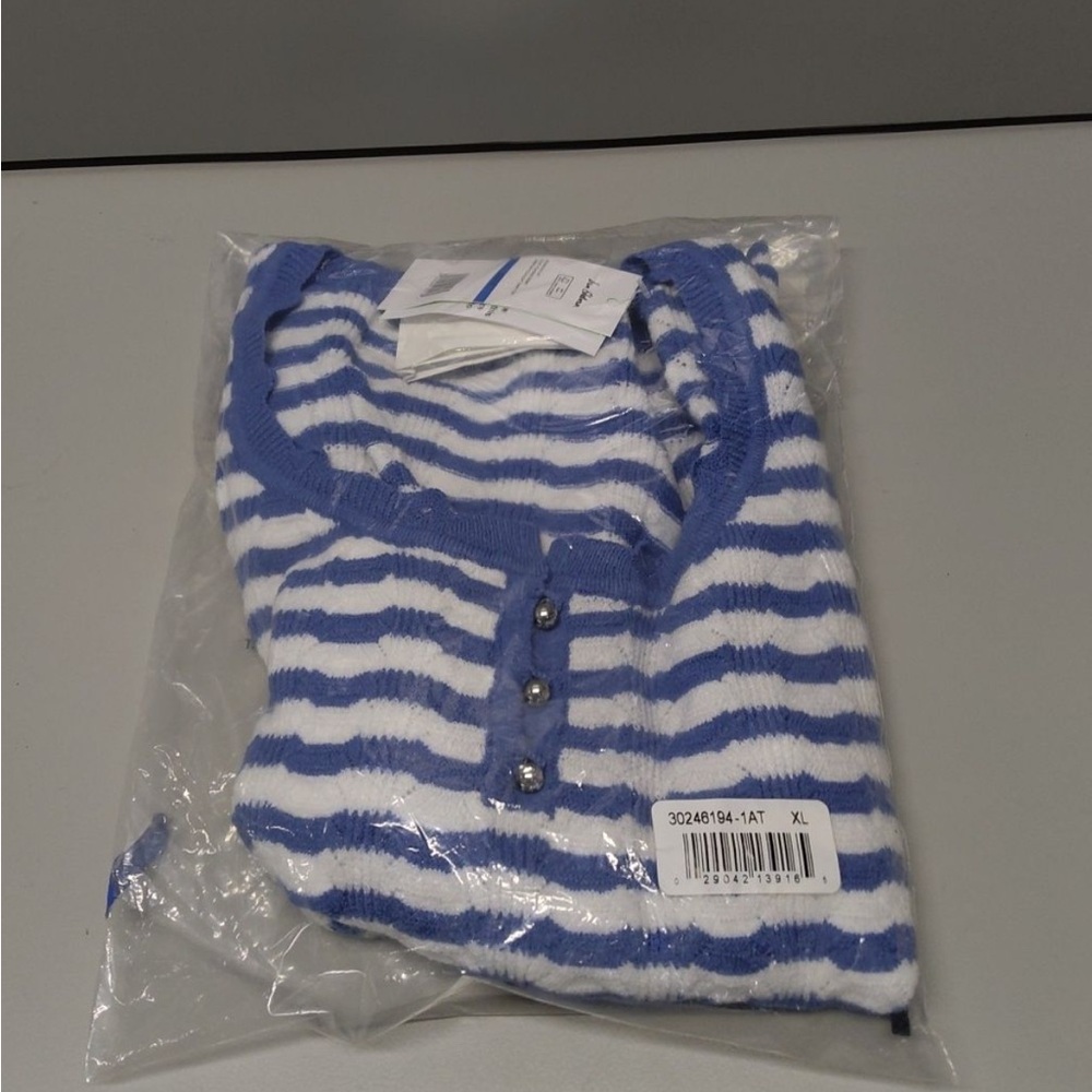 Sam Edelman Mariyah Scallop Tank Top Blue White Striped Ribbed Hem XL NEW - Picture 5 of 5